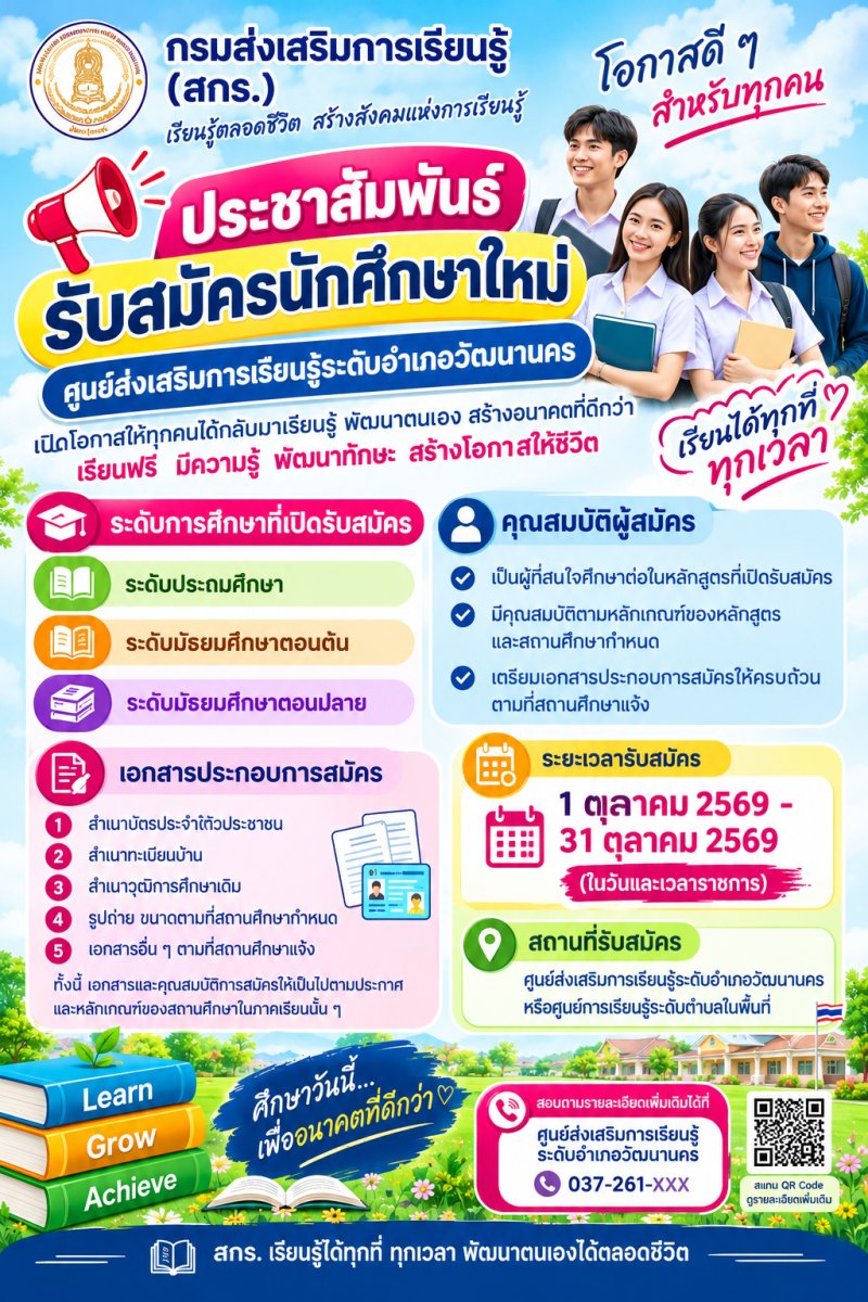 ประชาสัมพันธ์การรับสมัครนักศึกษา ภาคเรียนที่ 2/2569