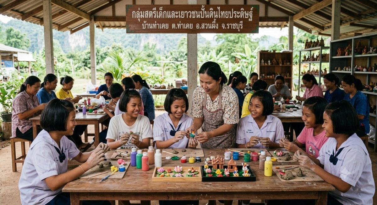 กลุ่มสตรีเด็กและเยาวชนปั้นดินไทยประดิษฐ์บ้านท่าเคย