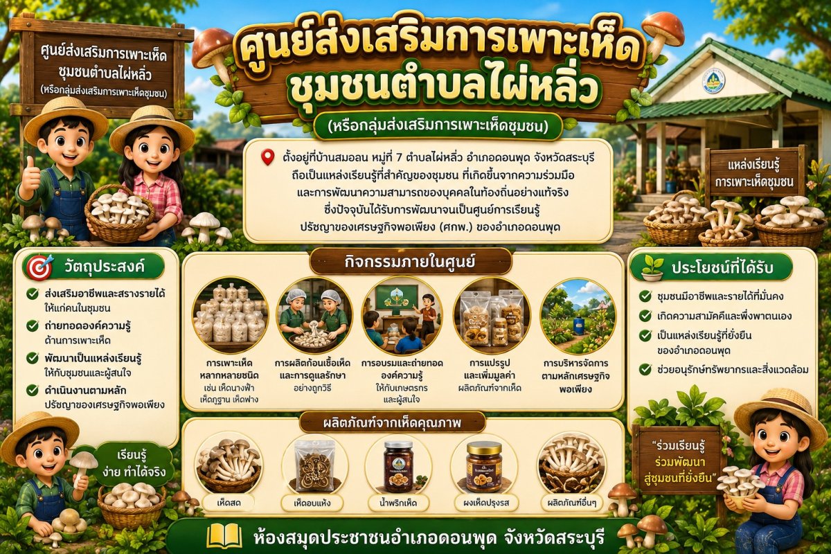 ศูนย์ส่งเสริมการเเพาะเห็ดชุมชนตำบลไผ่หลิ่ว