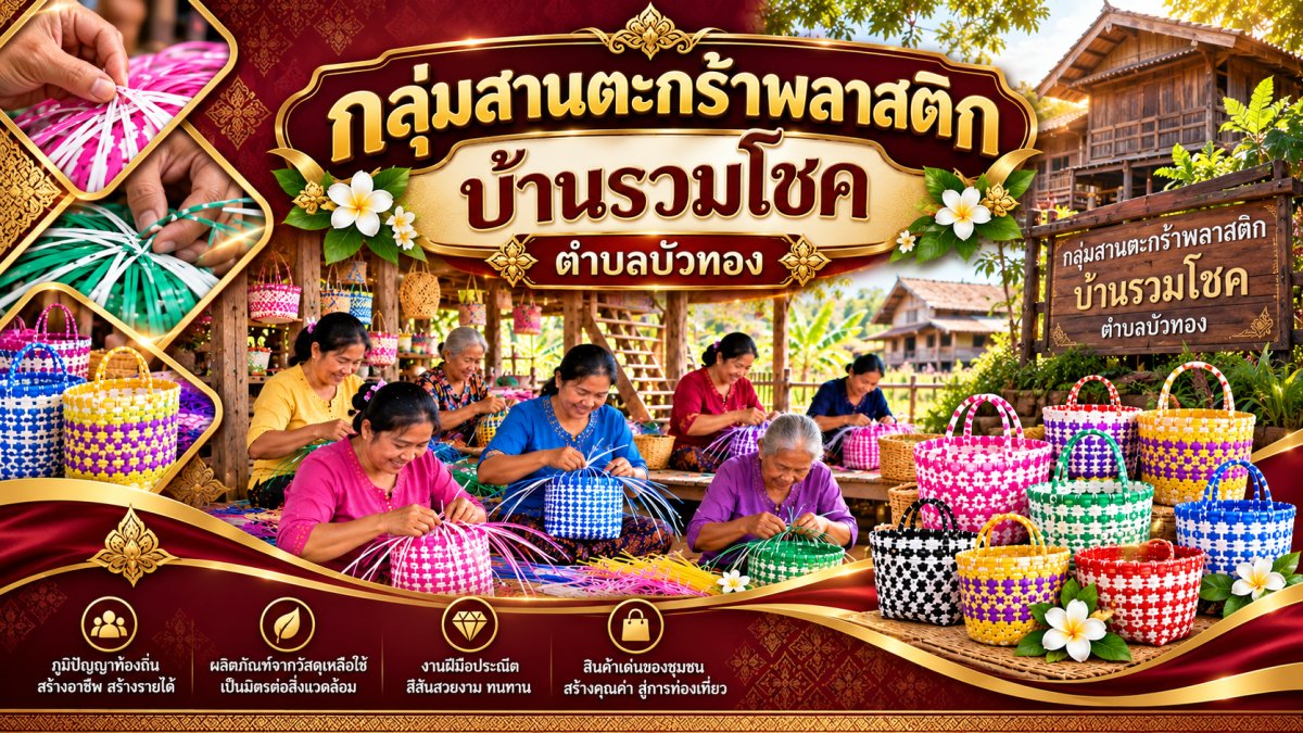 กลุ่มสานตะกร้าพลาสติก บ้านรวมโชค ตำบลบัวทอง