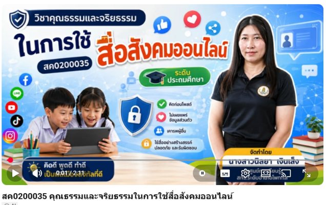 รายวิชาคุณธรรมจริยธรรมในการใช้สื่อสังคมออนไลน์ รหัสวิชา สค0200035 (ระดับประถมศึกษา)เรื่องคุณธรรมและจริยธรรมในการใช้สื่อสังคมออนไลน์                 